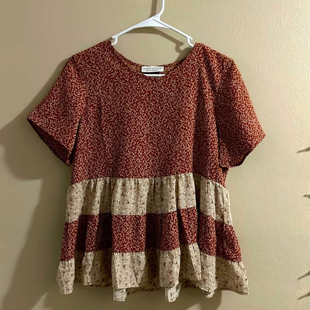Paper crane orange fall blouse